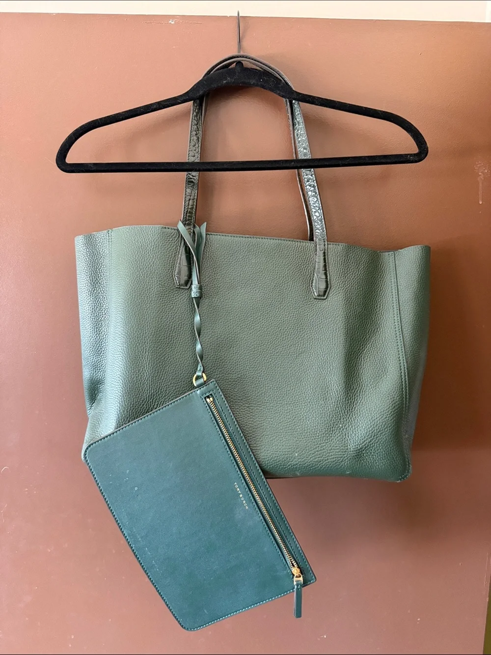 Tory Burch Green Leather Tote Bag Purse